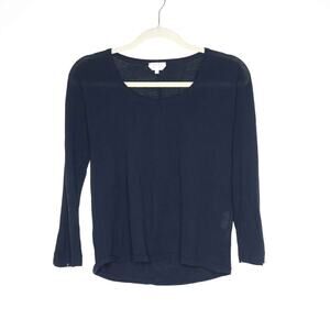 MaxMara Top Women's M Navy Semi Sheer Knit 3/4 Sleeve Solid Scoop Neck